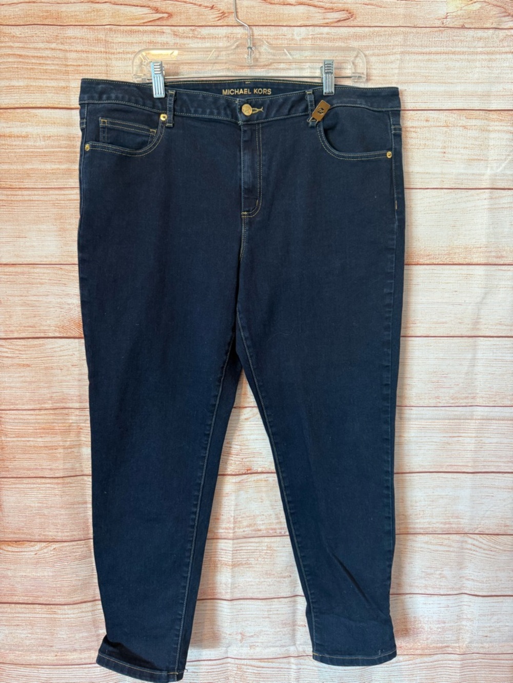 Michael Kors Skinny Navy Denim Jeans with Gold Accents size 16